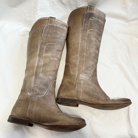 Frye Paige tall riding boots beige brown leather knee high pull on flat 9 womens - Picture 7 of 14
